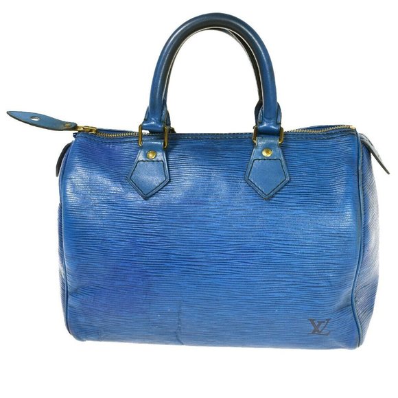 Authentic LOUIS VUITTON LV Logo Speedy 25 Travel Hand Bag Epi Leather Blue - Picture 1 of 16